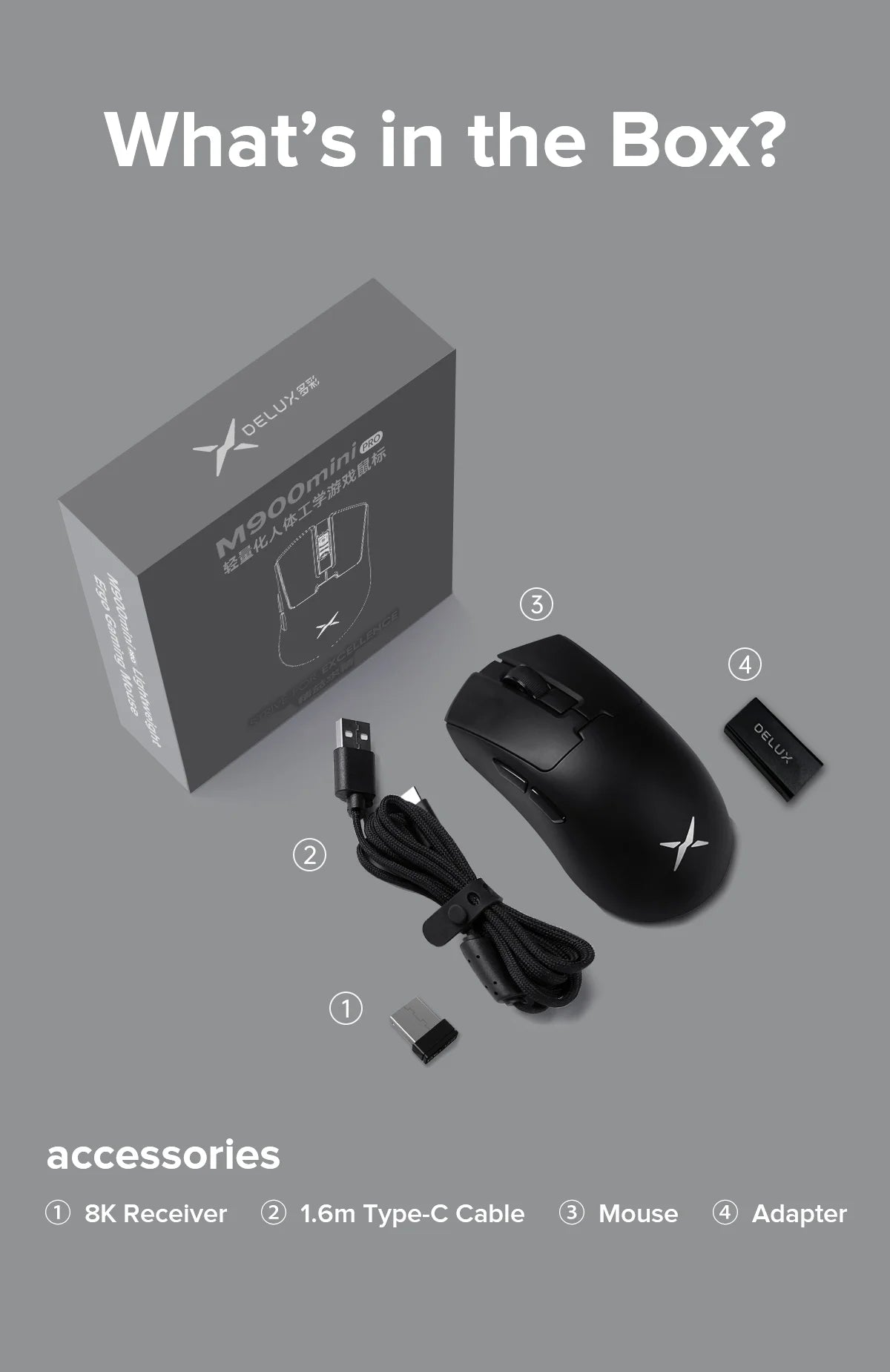 DELUX M900mini PRO Wireless Gaming Mouse 8K